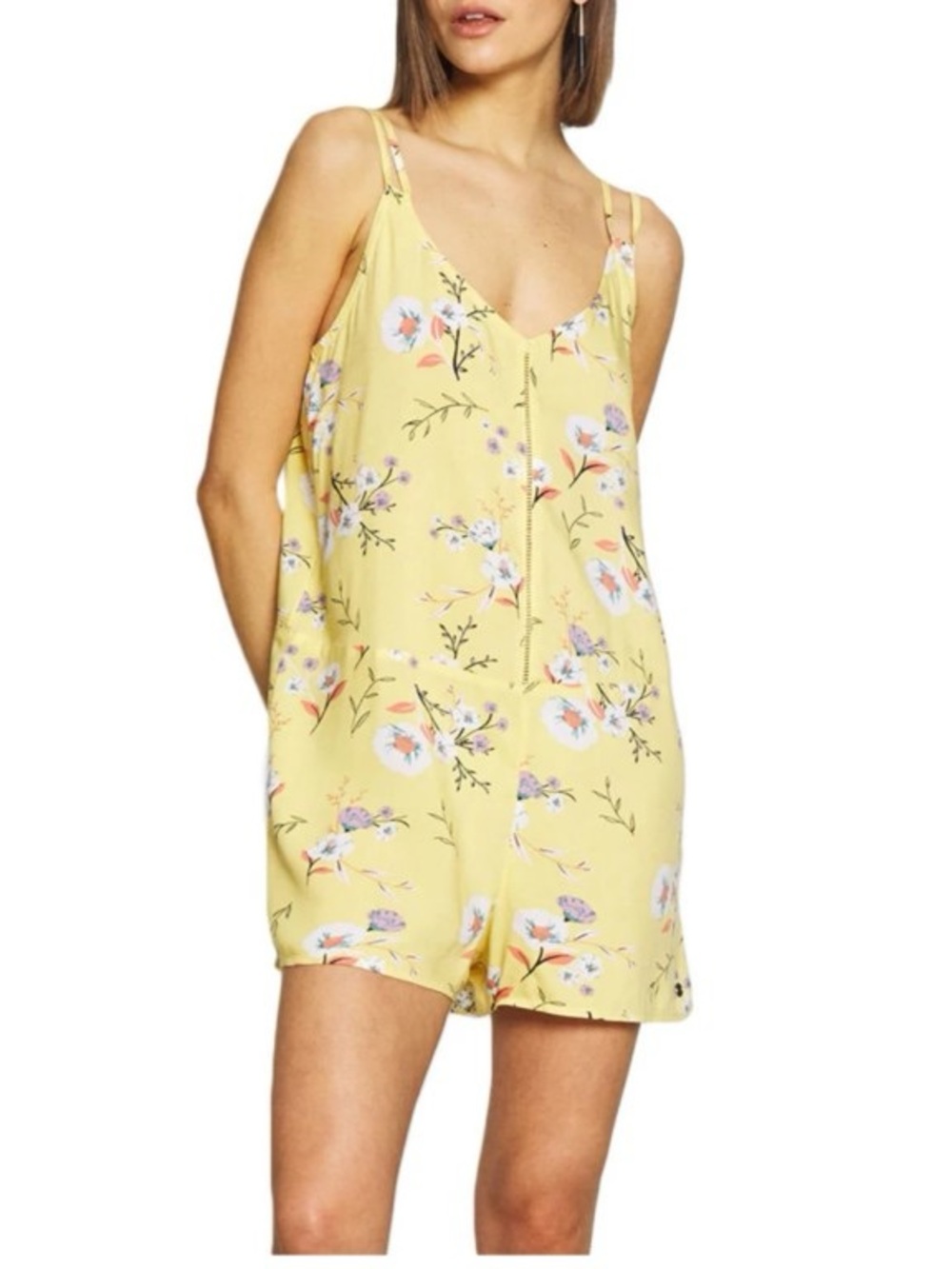 Roxy Blissing Me Jumpsuit Romper Yellow Floral Sleeveless M